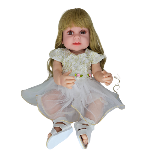 BEBE MUÑECA REAL SILICONA VESTIDO BLANCO