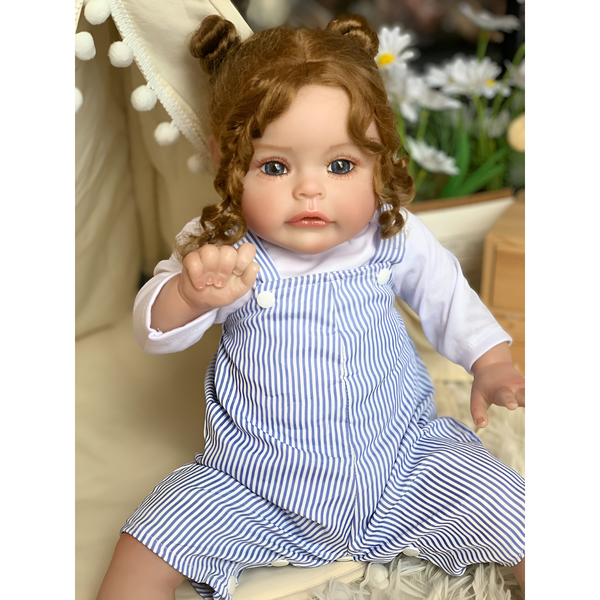 MUÑECA REALISTA VESTIDO AZUL RAYAS AMERICANA 60 CM